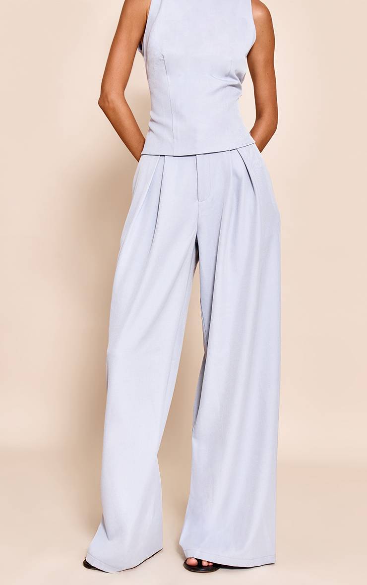Bleu Pâle Pantalon Large Tailleur En Tissu Tissé