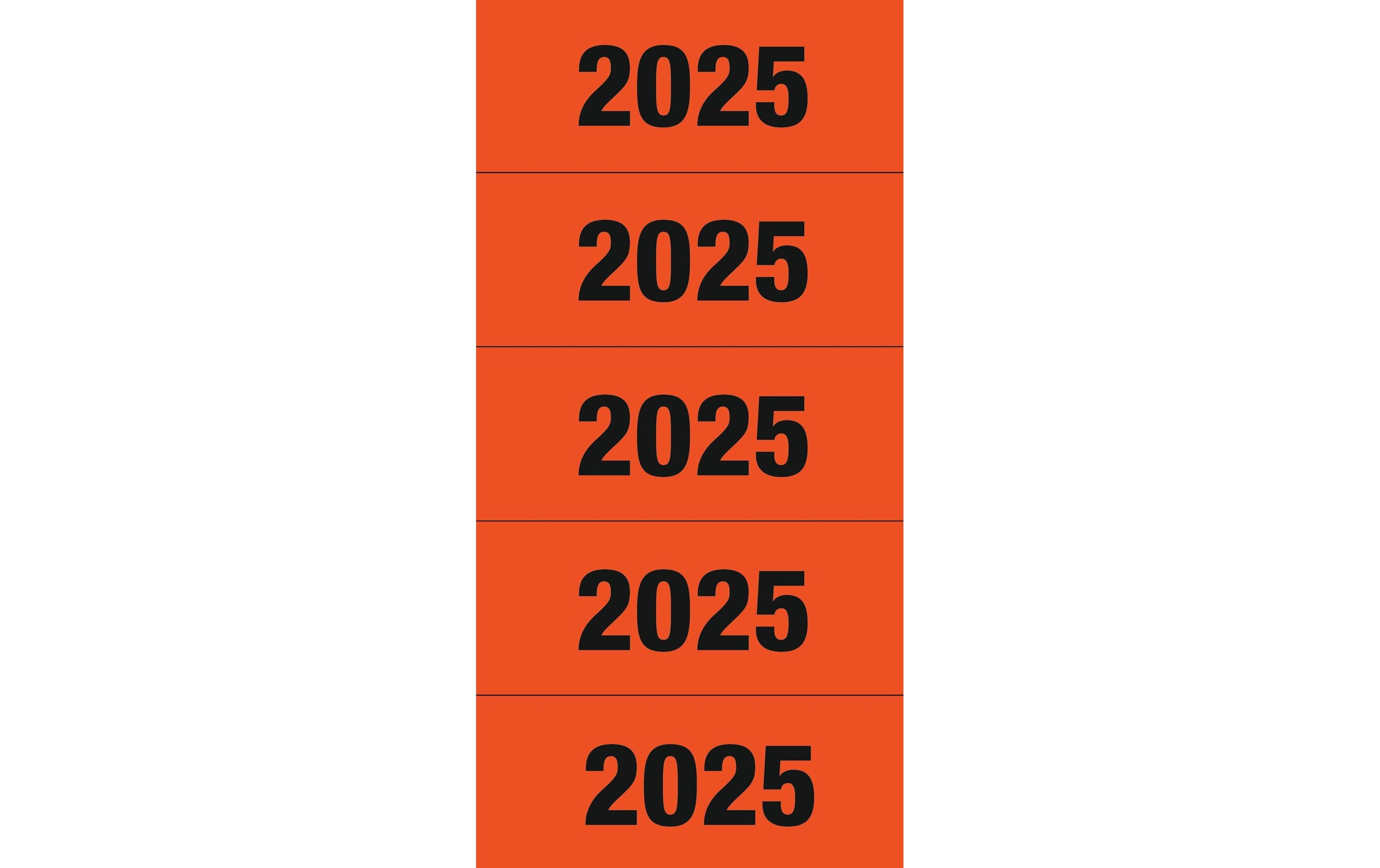 Text-Etiketten 100 Stück, Rot, 60 x 26 mmJahreszahlen für Ordner 2025