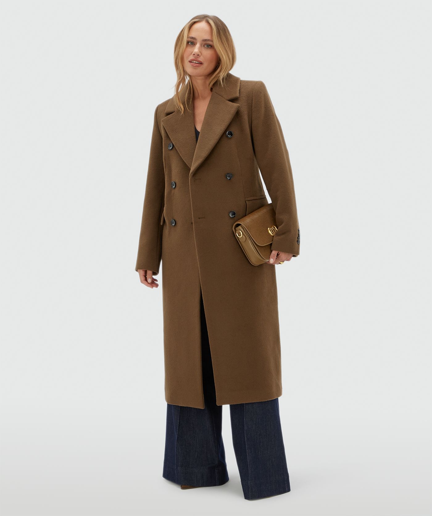 JV-REBECCA regular mantel met wol - khaki melange