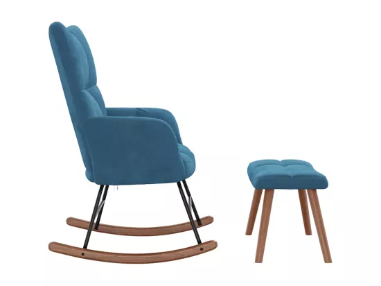 Chaise à bascule avec repose-pied Bleu Velours