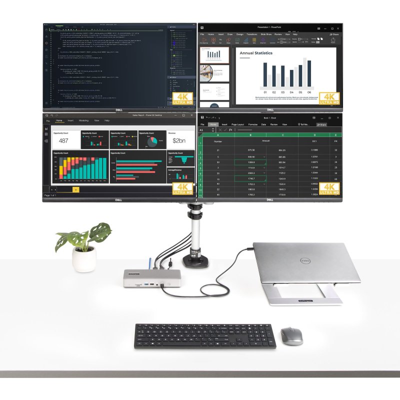 StarTech.com Station d'Accueil Universelle USB4 et Thunderbolt 4, Quatre Écrans sous Windows, Deux Écrans sur MacBook, Station d'Accueil HDMI DP avec Chargeur pour PC Portable 100W