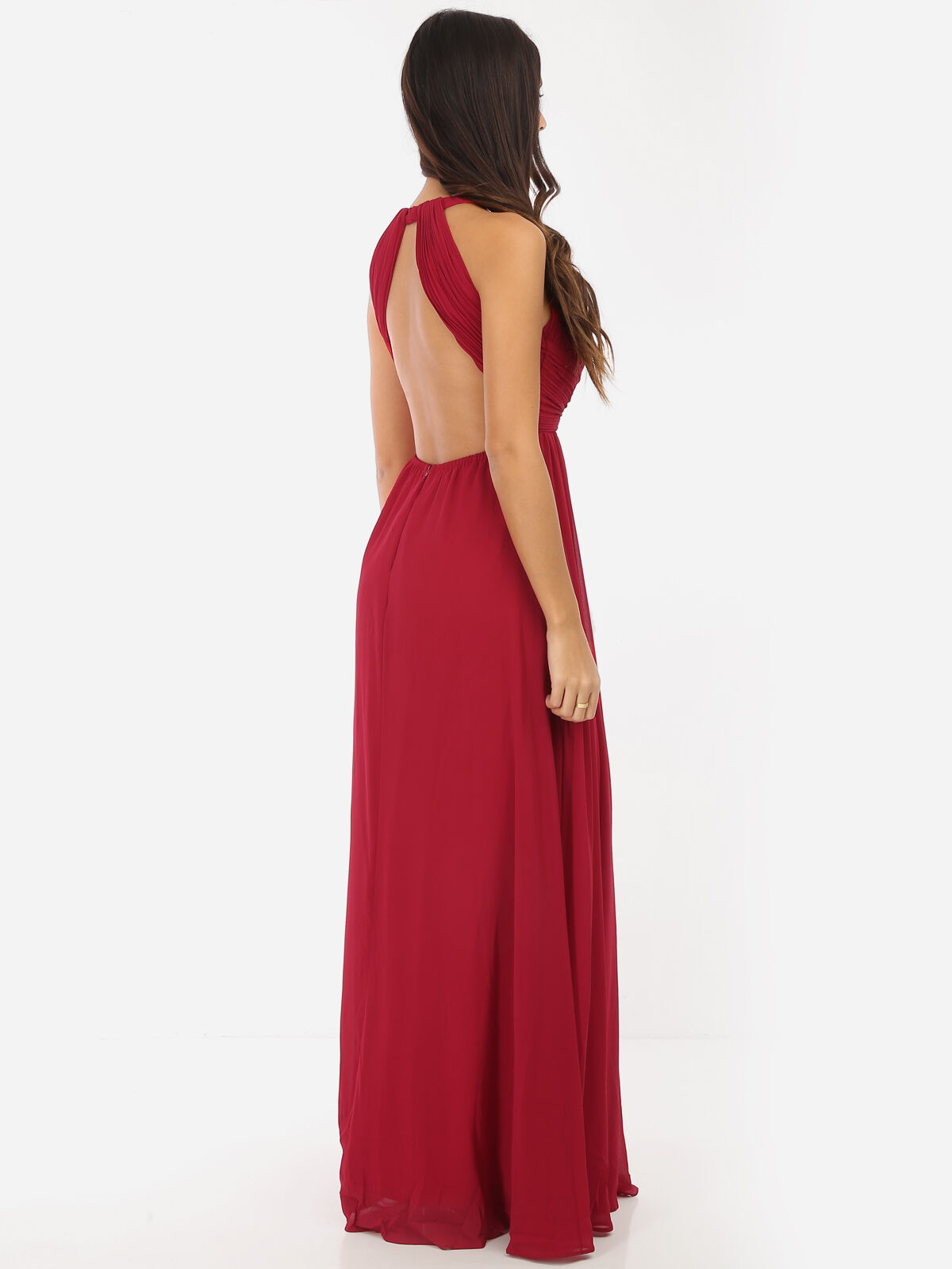 Robe longue drapée dos nu- Rouge
