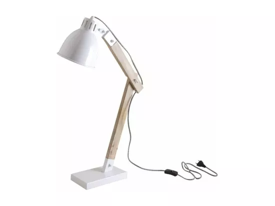Lampe de bureau en métal blanc et bois