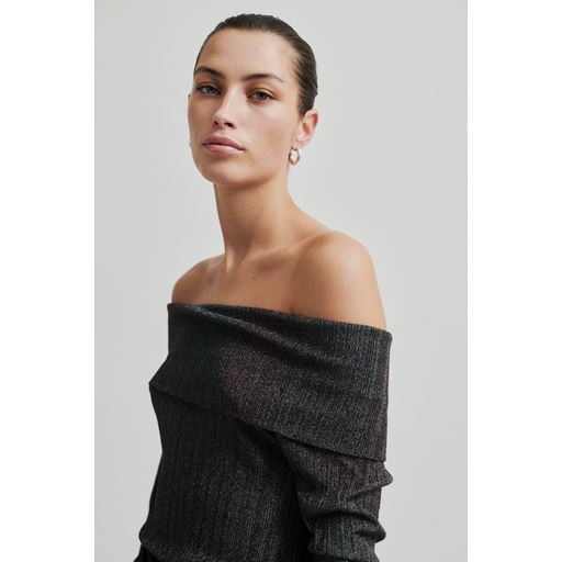 Second Female Ellis Off Shoulder Strikbluse, Black, XS
