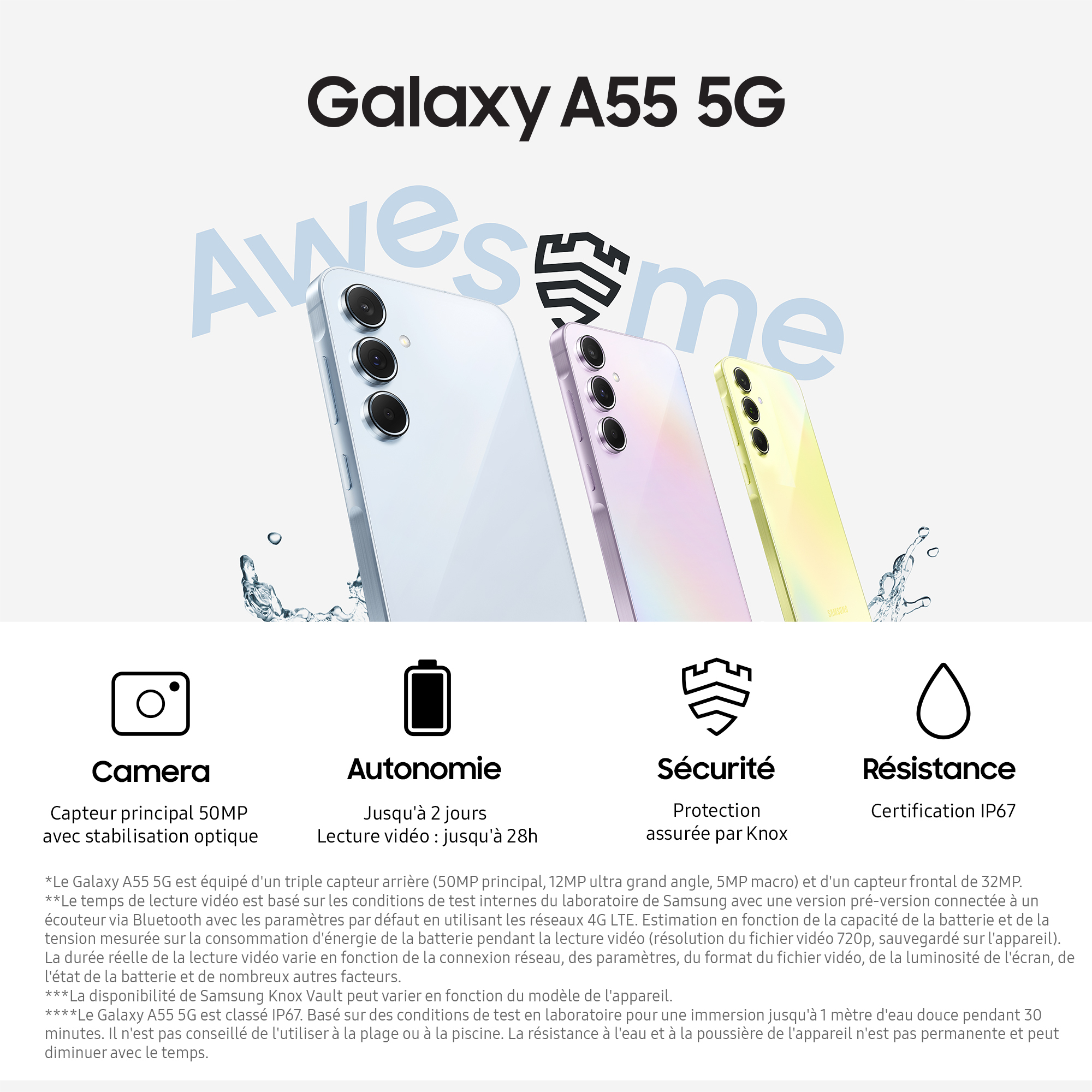 Samsung Galaxy A55 - 5G - 8/128Go - Lilas