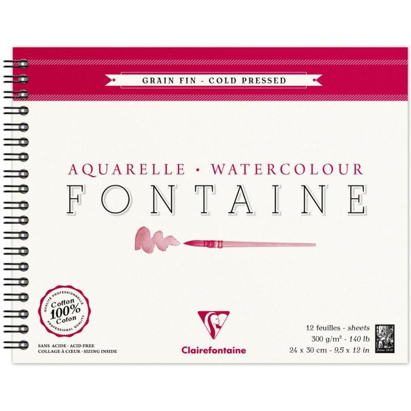 Fontaine album spiralé 12F 24x30cm 300g grain fin
