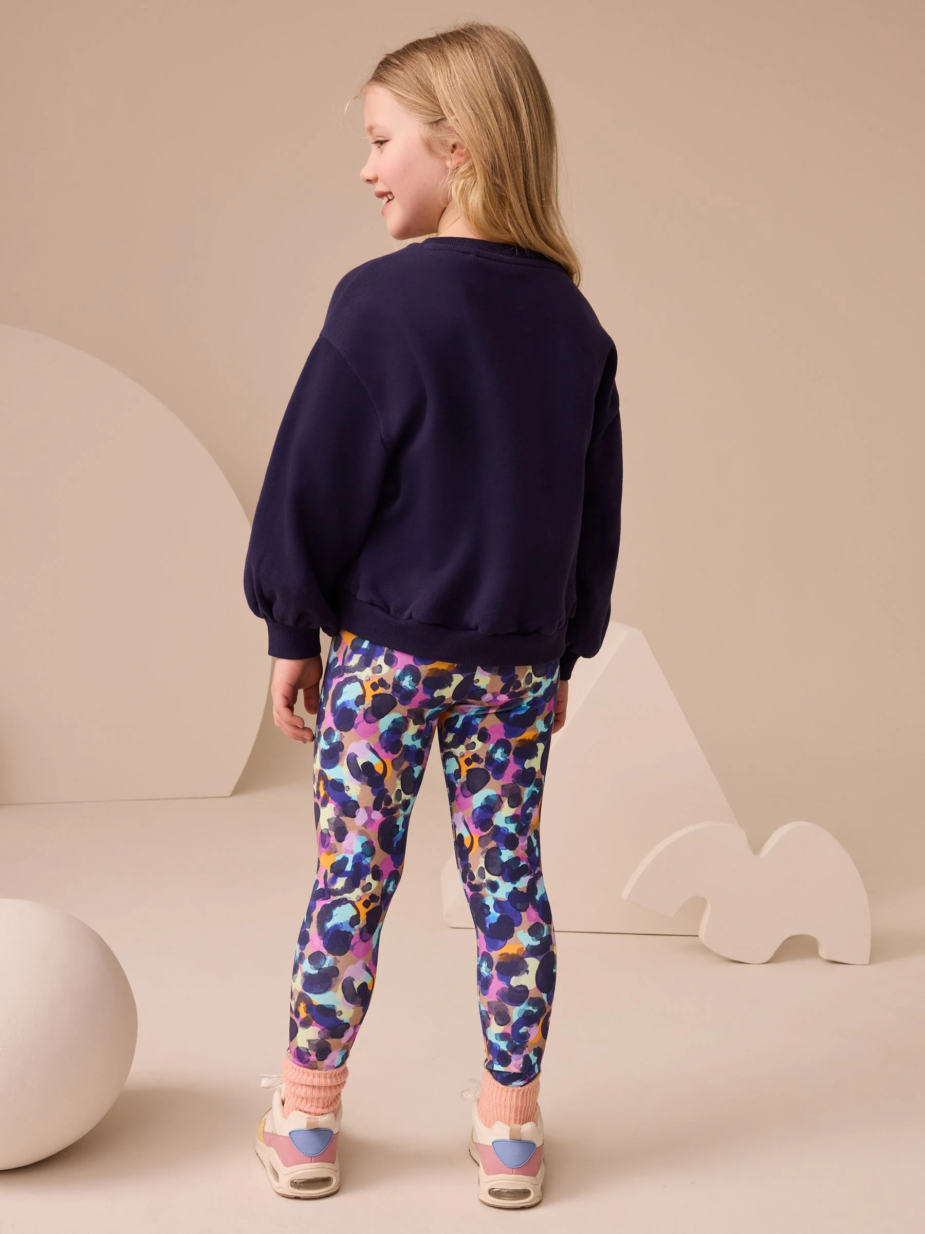 Marineblauw met lovertjes en sterrenprint - Set met sweatshirt en legging (3-16jr)