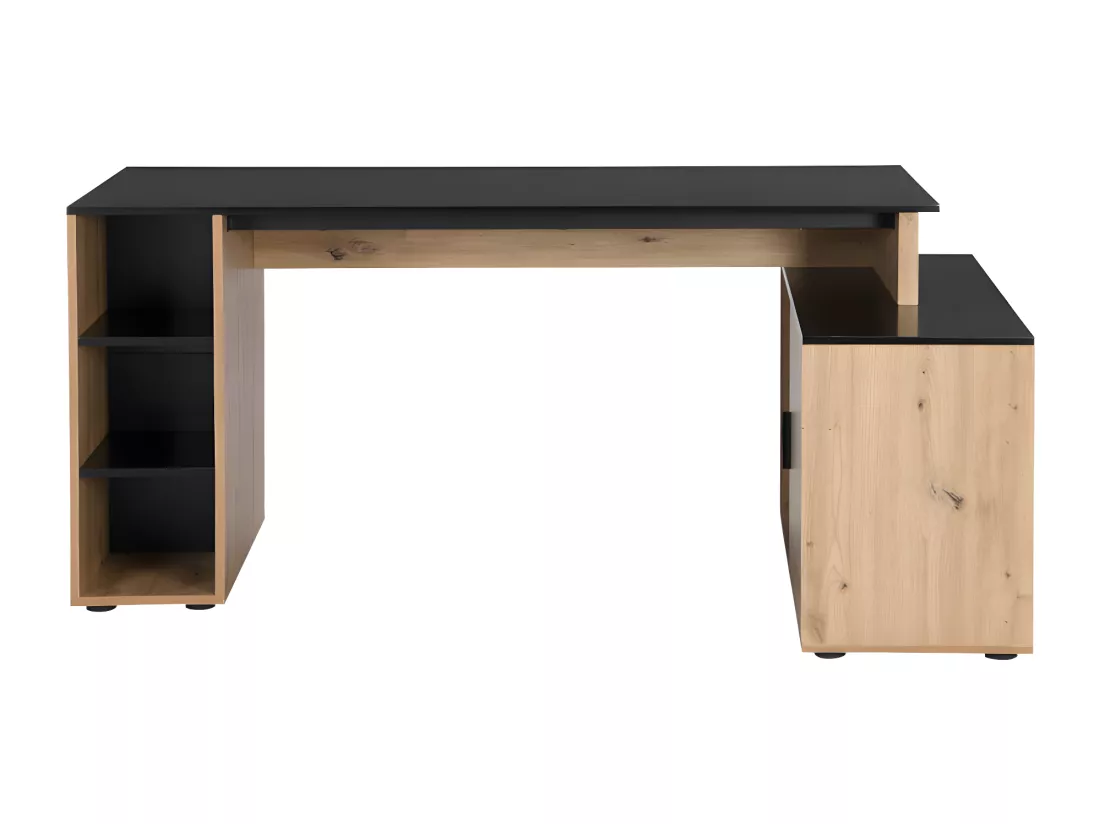 Bureau d'angle avec rangements - MDF - Naturel et noir - ROMIARA