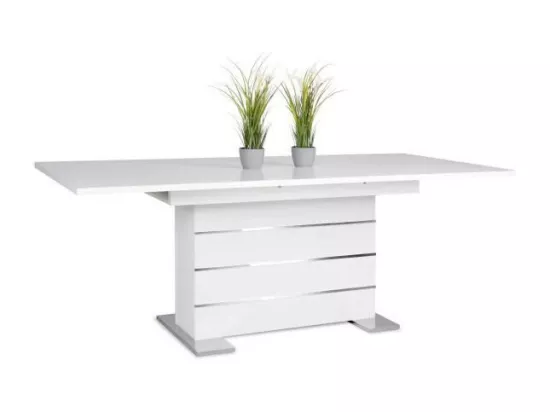 Table extensible 6-8 personnes - Rectangulaire - Panneaux de particules - Mantova - Blanc et alu - L 160- 200 x P90 x H75 cm