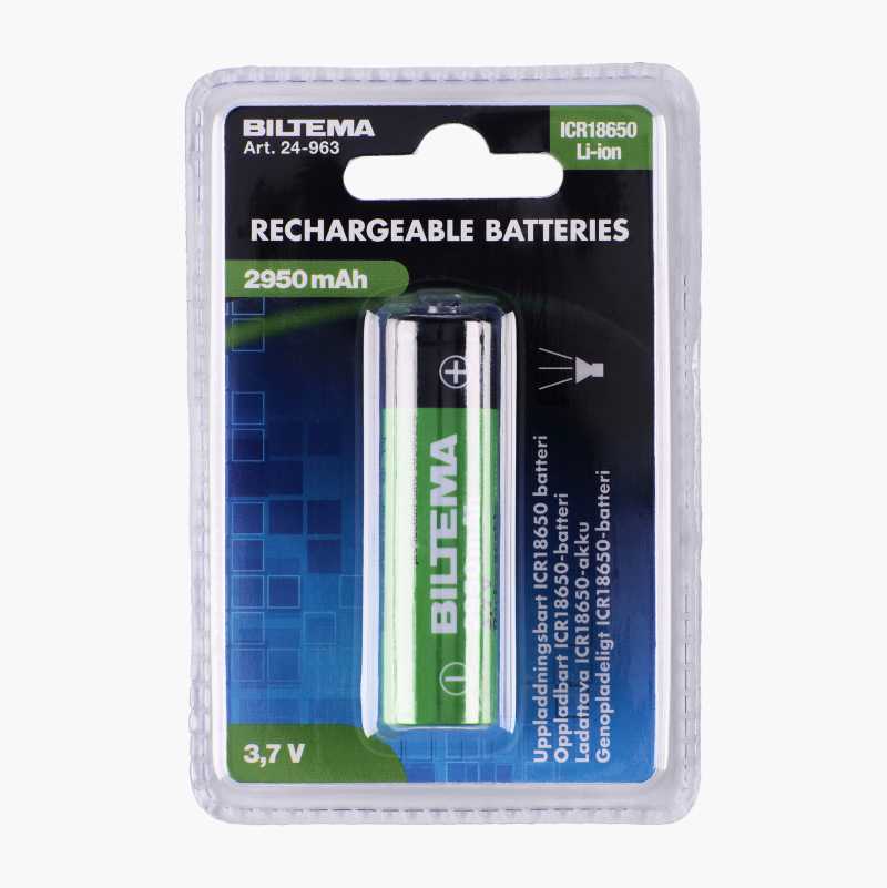 Oppladbart ICR18650-batteri, 2950 mAh