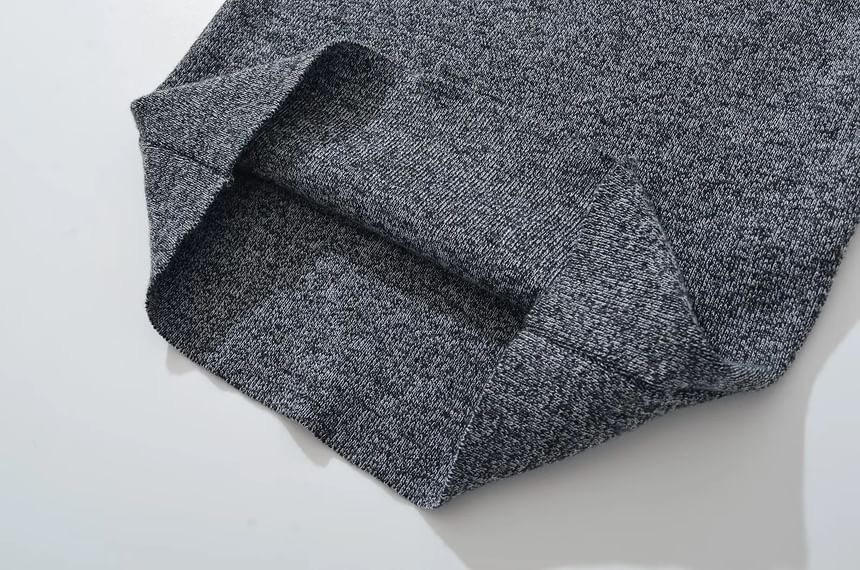 Asiris - Set: Korte mouwen, hooggesloten melange mini-gebreide jurk + imitatieleren riem