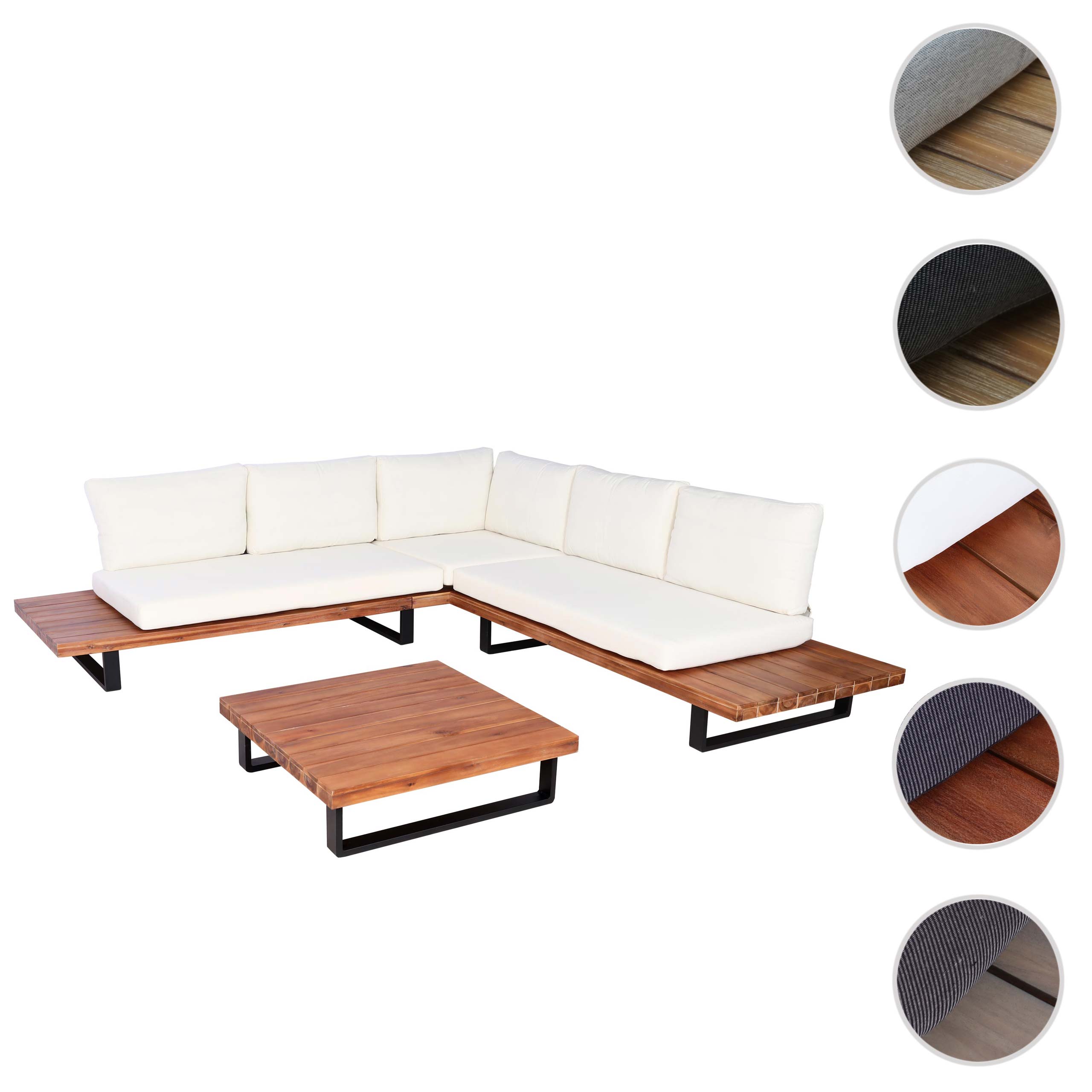 Garten-Garnitur MCW-H54, Garnitur Sitzgruppe Lounge-Set, Spun Poly Akazie Holz MVG Alu ~ braun, Polster cremeweiß