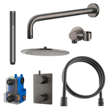 Marho Valdra regendouche set inbouw met thermostaatkraan 30 cm gun metal