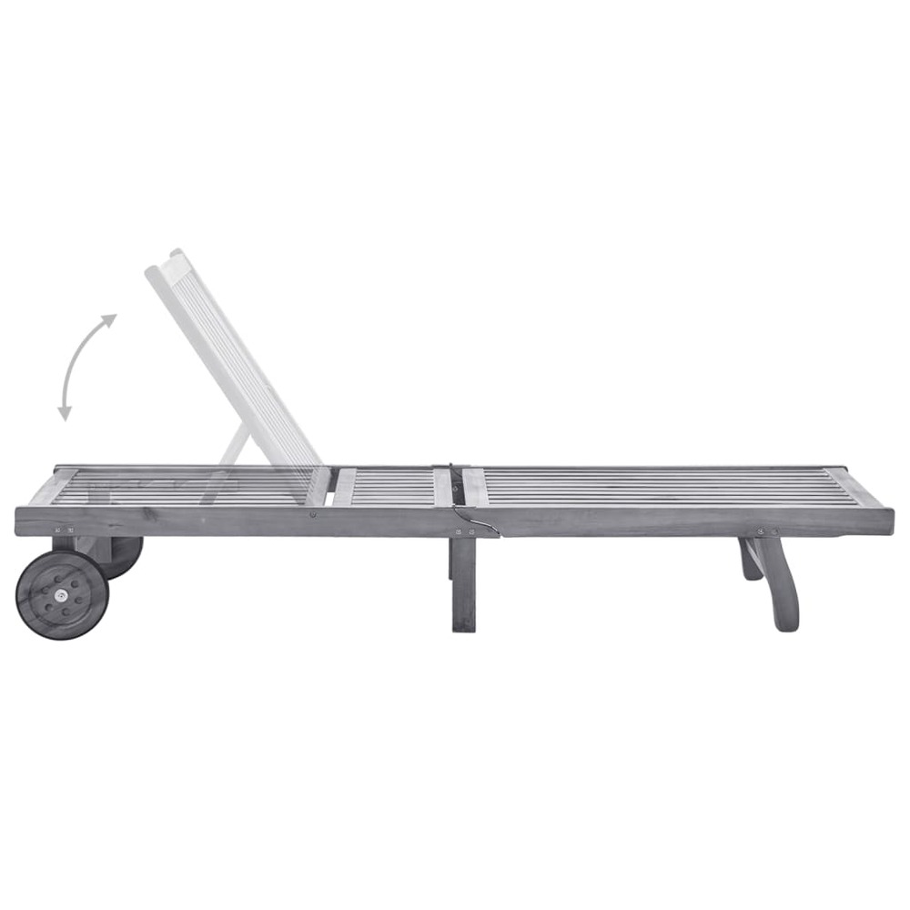 Transat chaise longue bain de soleil lit de jardin terrasse meuble d'extérieur avec coussin bois d'acacia solide gris 02_0012