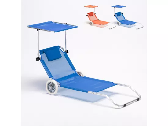 Transat de plage pliable en aluminium roues et parasol Tanjung Benoa