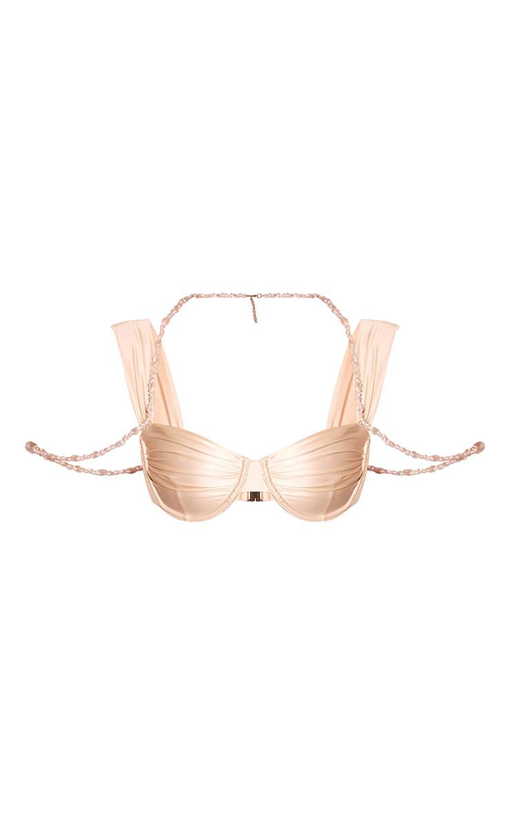 Champagne Haut De Bikini À Armatures Avec Finition Nacrée Shine Swim