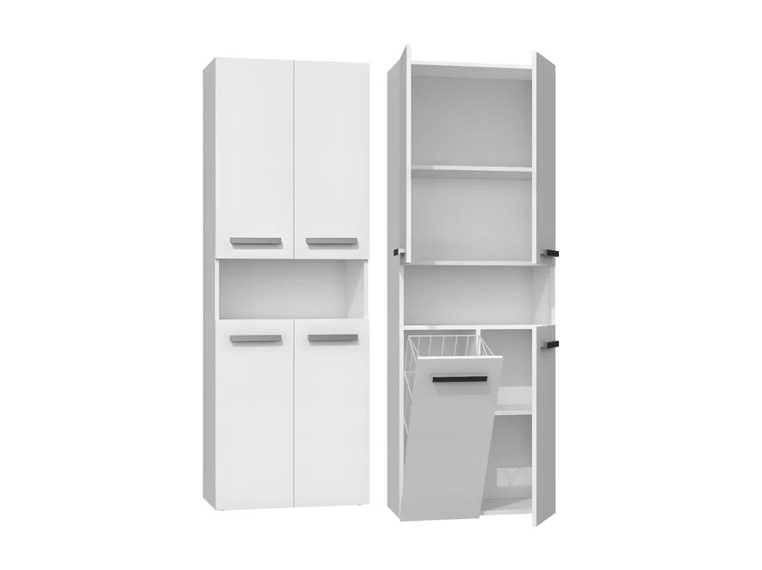 GLAZE | Armoire de salle de bain avec porte + panier | Style moderne | 174x60x30 cm | Colonne salle de bain