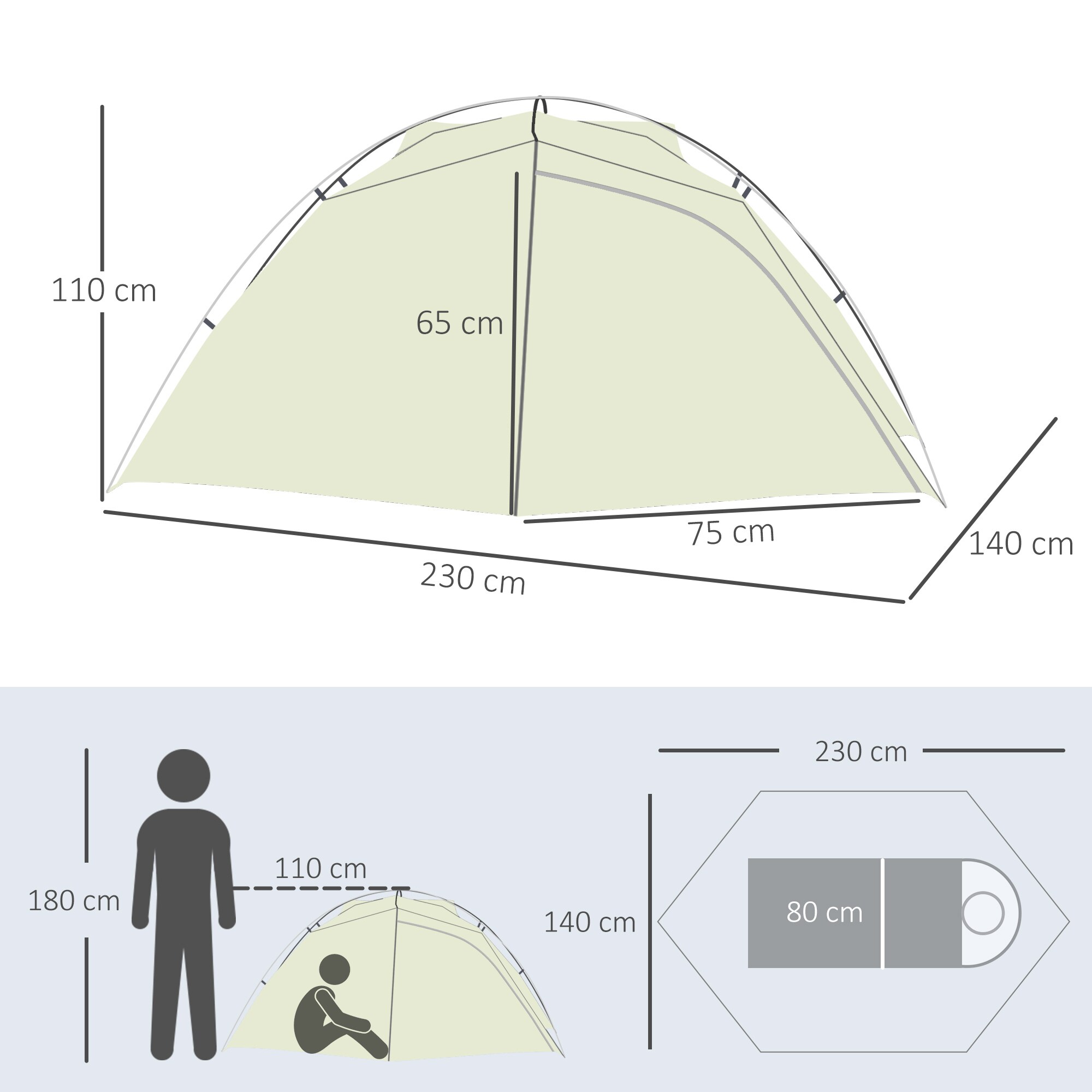 Outsunny Campingzelt mit Tragetasche weiß 230L x 140B x 110H cm
