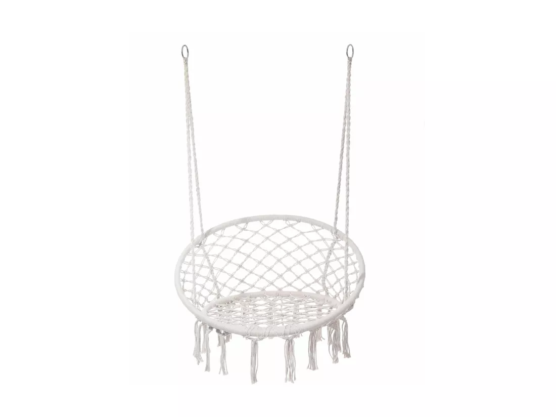 Fauteuil Suspendu Rebecca Mobili Kadyos 120x80x60 Polycoton Acier Blanc Crème Boho