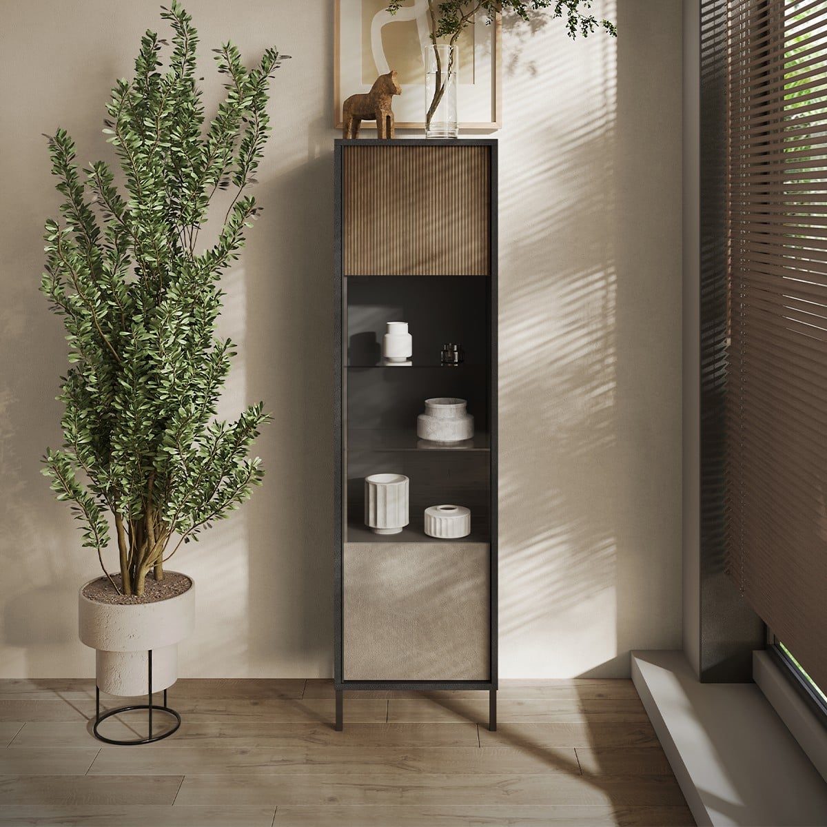 Calicosy - EVEREST Vitrinekast - H203 cm - Kleigrijs