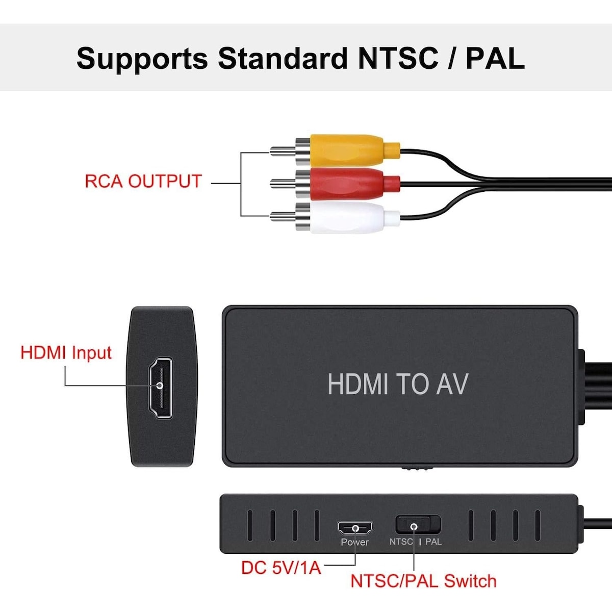 NÖRDIC HDMI til 3xrca CVBS kompositt videoadapter med lyd, oppløsning på opptil 1080p 1M