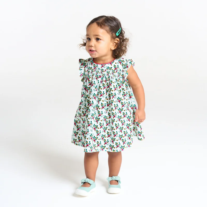 Robe imprimée smockée fleurie bébé fille Gris ou noir