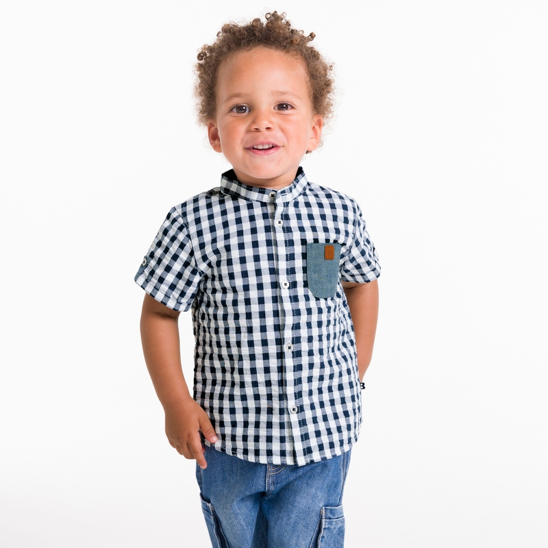 Chemise à carreaux coton fantaisie bleue bébé garçon