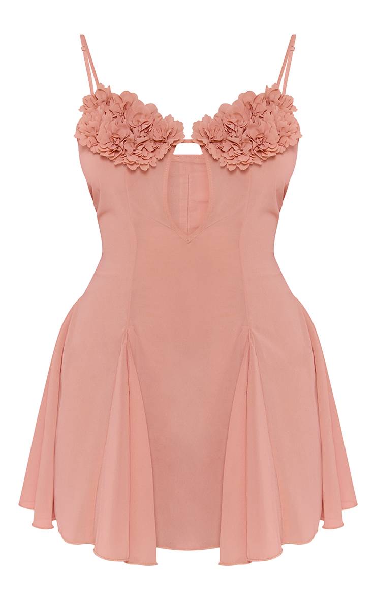 Pêche Robe Mini En Mousseline Pêche Avec Détail Floral Au Buste