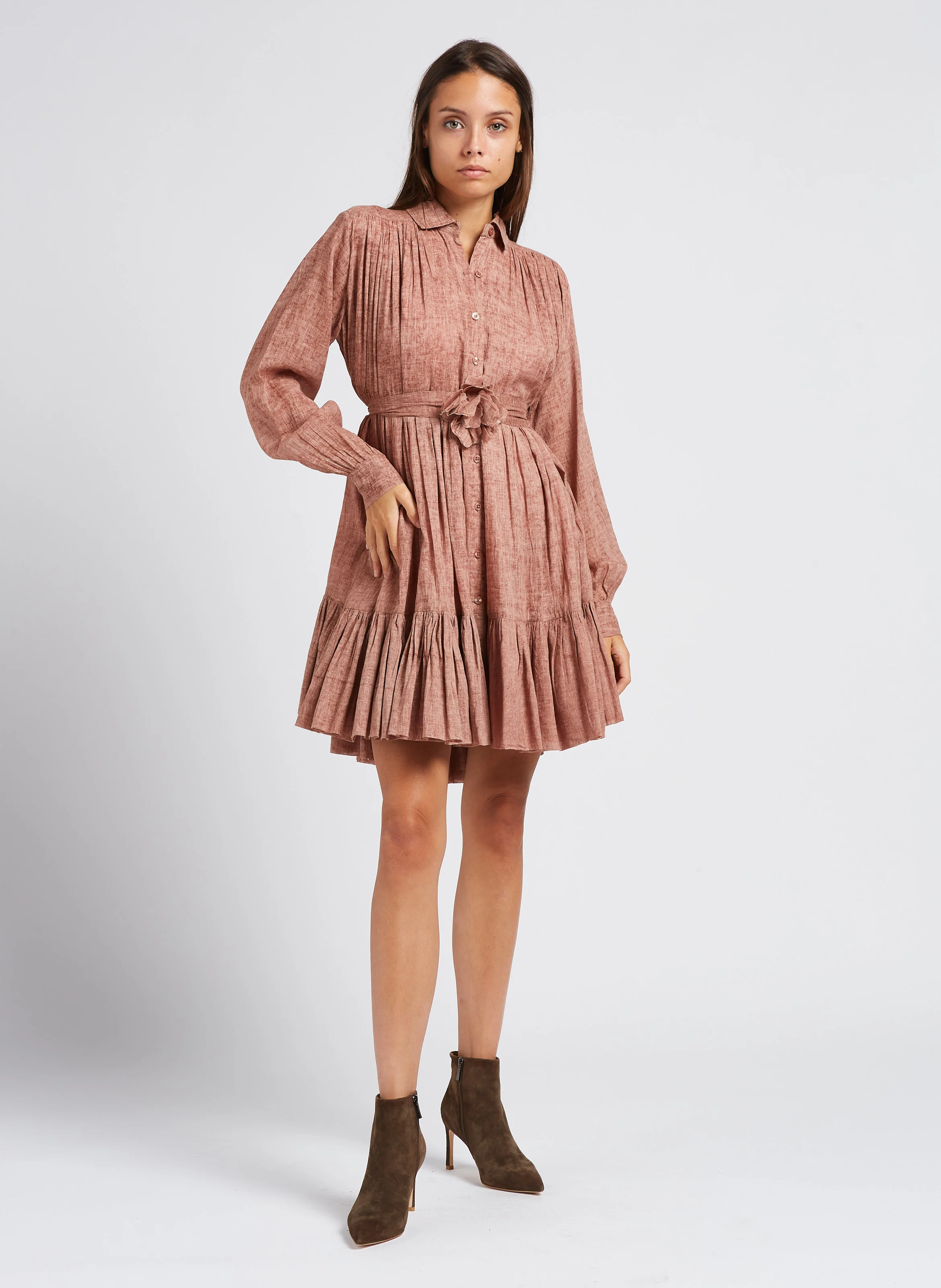 NIRVANA - Robe courte col chemise en coton | Rose