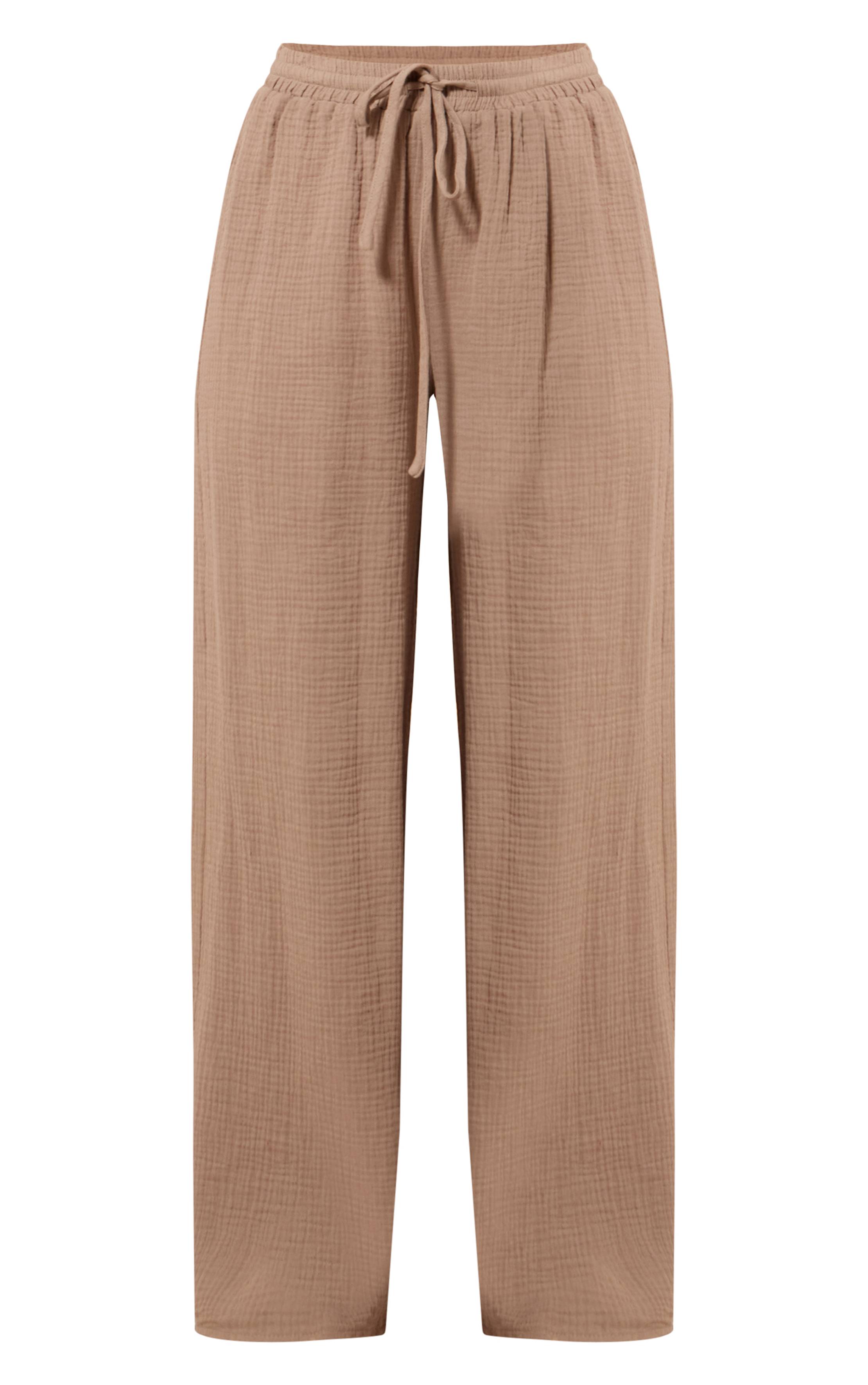 Gris Argile Pantalon Large En Gaze Texturée