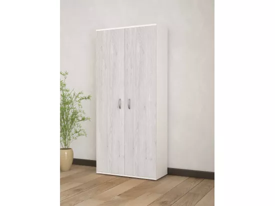 Garde-robe 2 portes Drafi, Meubles de chambre, Dressing avec portes, Armoire, Made in Italy, 80x52h170 cm, Blanc et chêne
