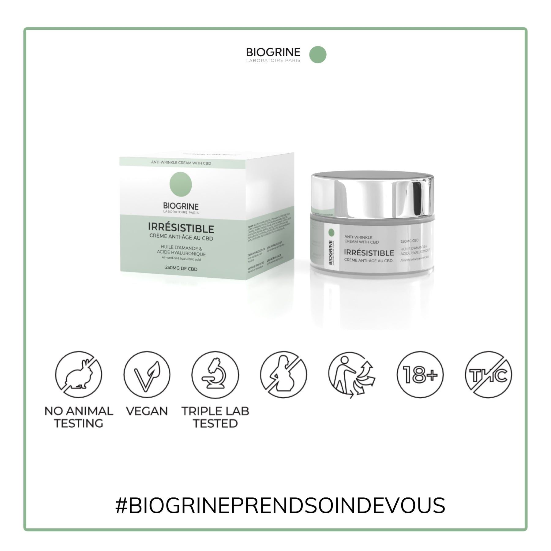 BIOGRINE „IRRESISTIBLE“ CBD-ANTI-AGING-CREME  HYALURONSÄURE