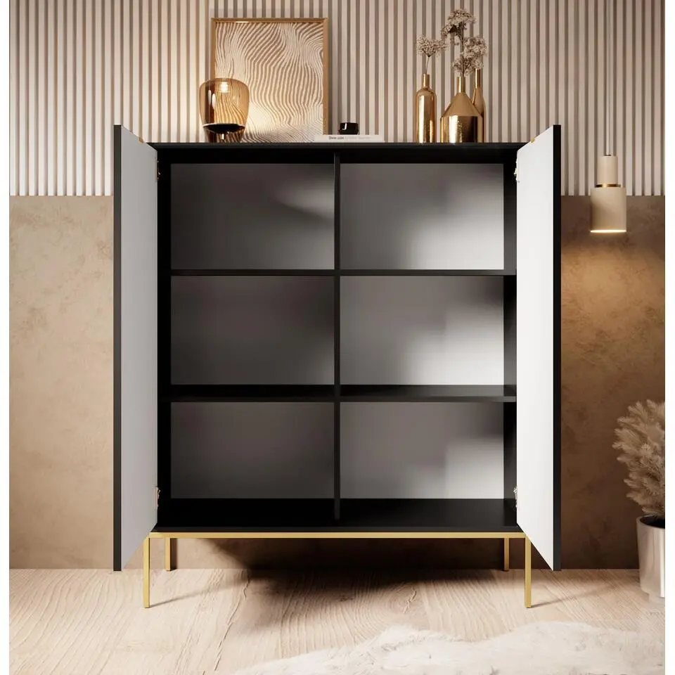Meubella - Dressoir Navil 2 - Zwart - 104 cm - Hoog