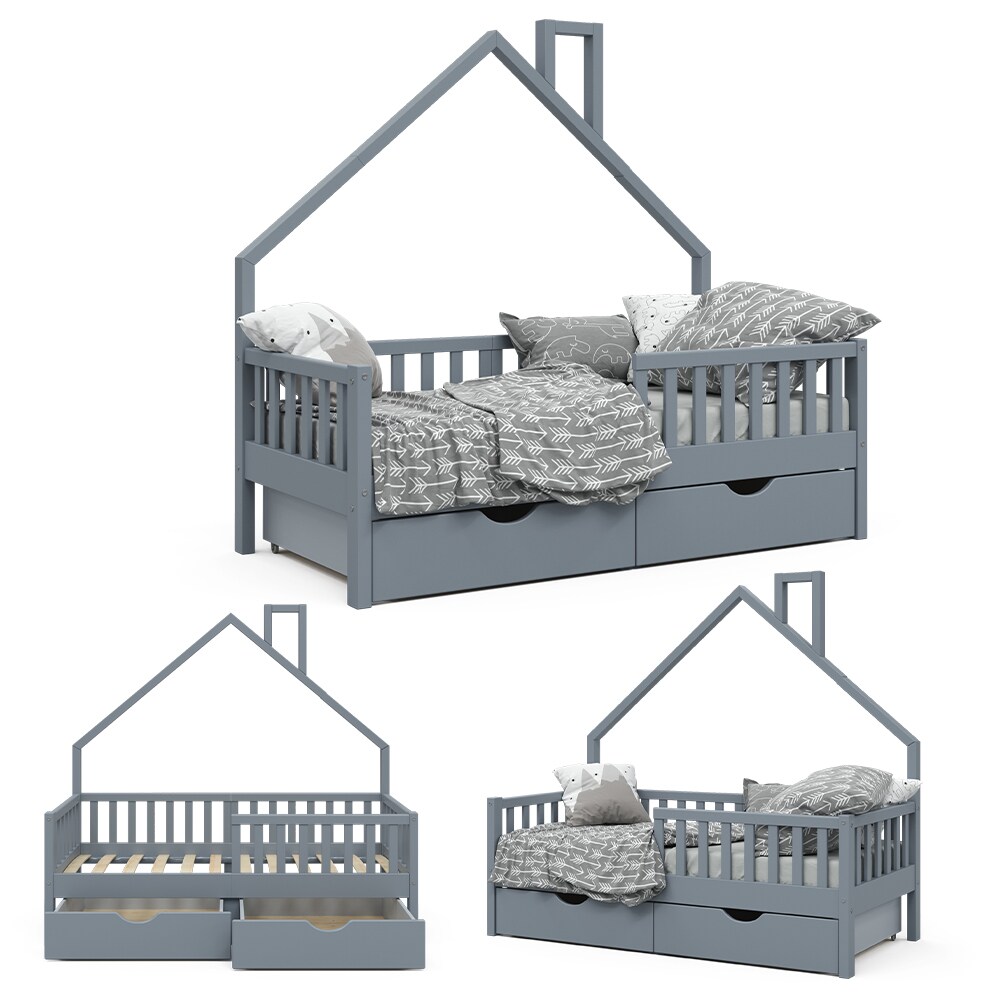 VitaliSpa Hausbett Kinderbett Spielbett Noemi 80x160cm Schubladen Rausfallschutz