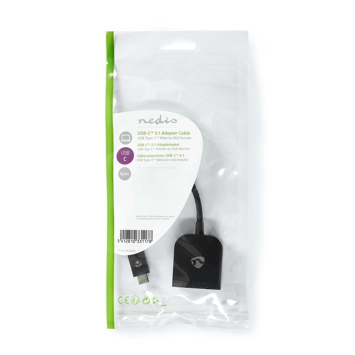 Nedis USB-C™ Adapter | USB 3.2 Gen 1 | USB-C™ Hann | VGA Hun 15p | 1920x1200 | 5 Gbps | 0.20 m | Rund | Nikkel belagt | PVC | Sort | Plastpose