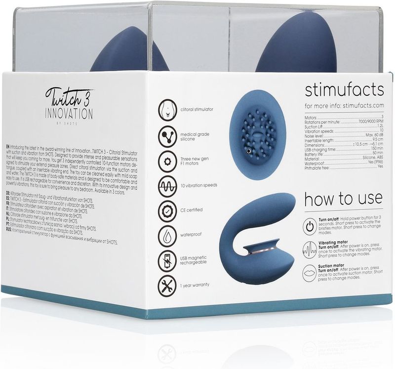 Twitch 3 - Rechargeable Vibrator and Suction - Blue/Grey