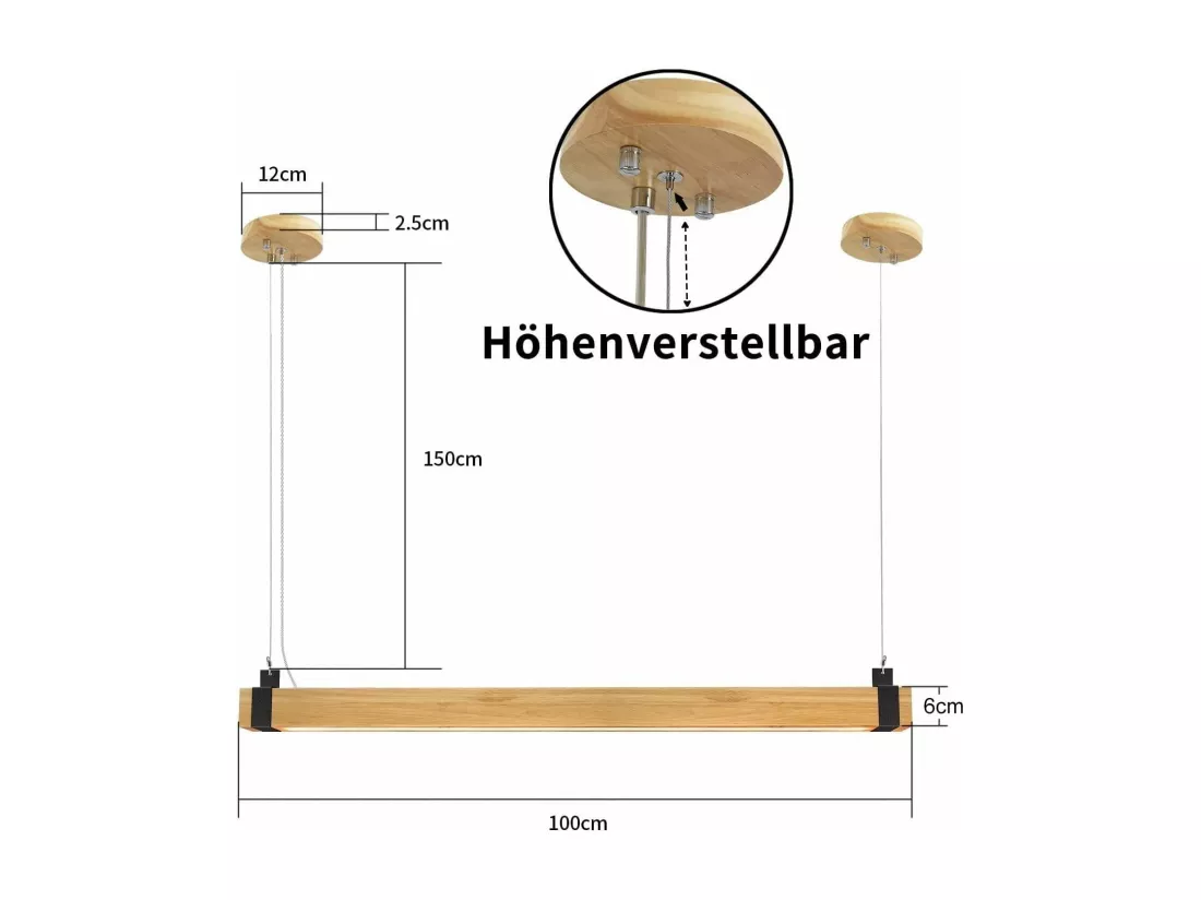 NETTLIFE Suspension LED Vintage Dimmable Diam.100CM Bois et Métal 19W Industrielle Lampe de Salle à Manger pour Salon Chambre Bureau