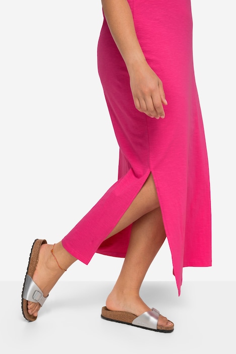 Jersey-Maxikleid, Rundhals, Halbarm, Seitenschlitze