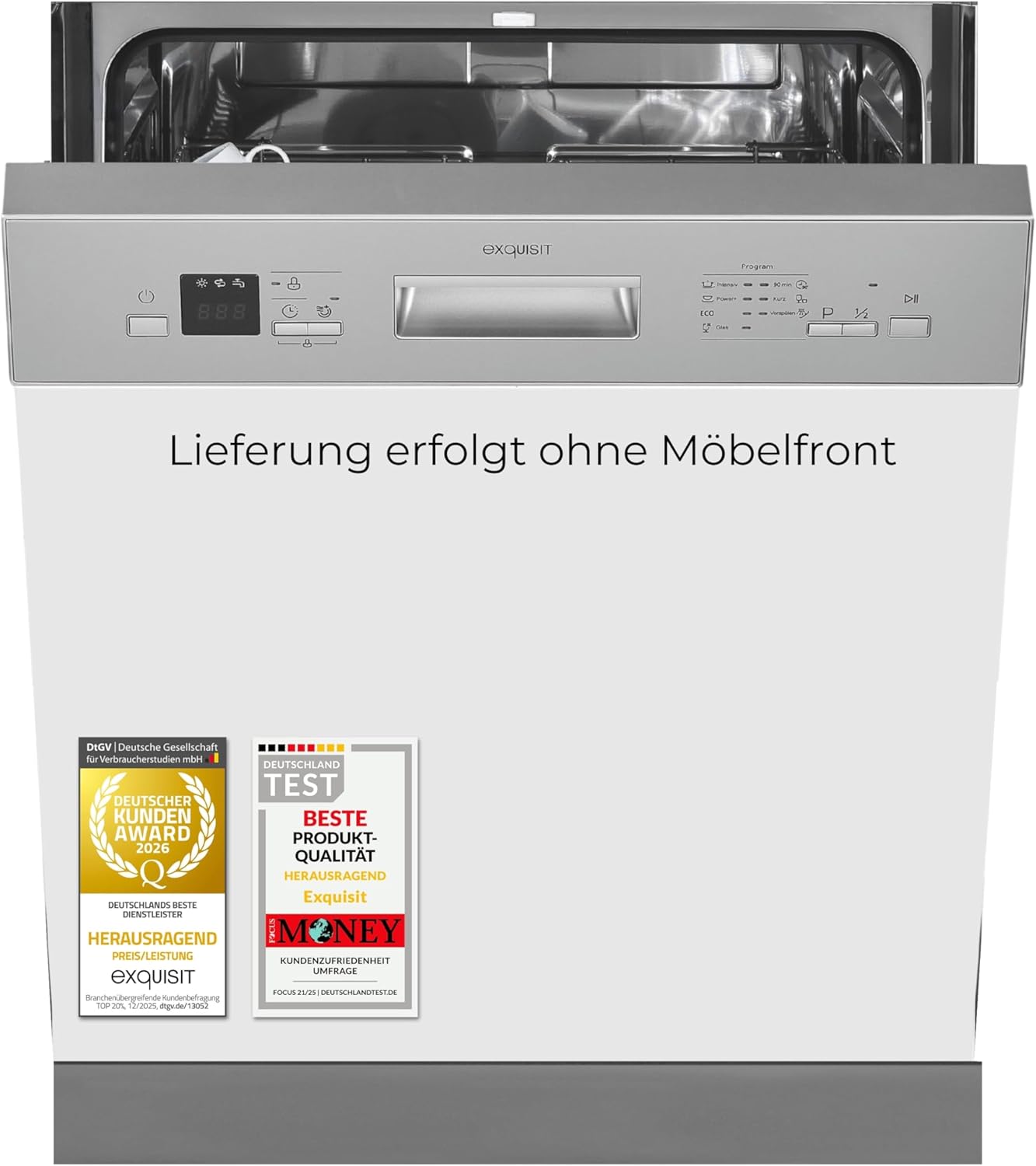 Exquisit Einbau-Geschirrspüler EGSP56312-EB-030E | 12 Maßgedecke | 7 Programme, Eco, Power+, Extra-Trocknung | Inox