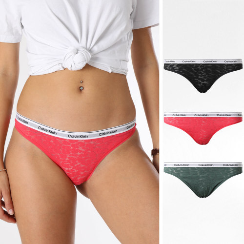 Lot De 3 Strings Femme QD5068E Noir Rose Vert Kaki