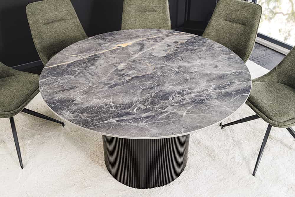 Runder Esstisch UNIQUE 120cm schwarz Keramik mit Säulenfuß