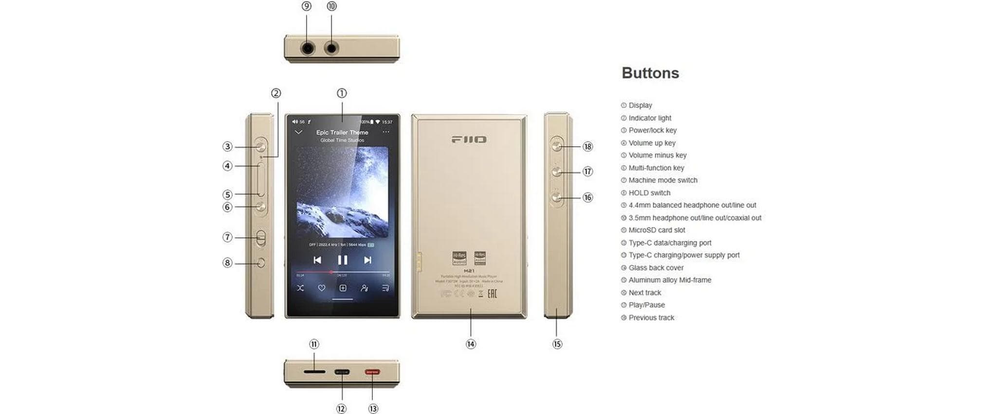 HiRes-Player M21 Blau<br>Kompakter High-Res-Audioplayer mit Android-Betriebssystem und schneller Bedienung