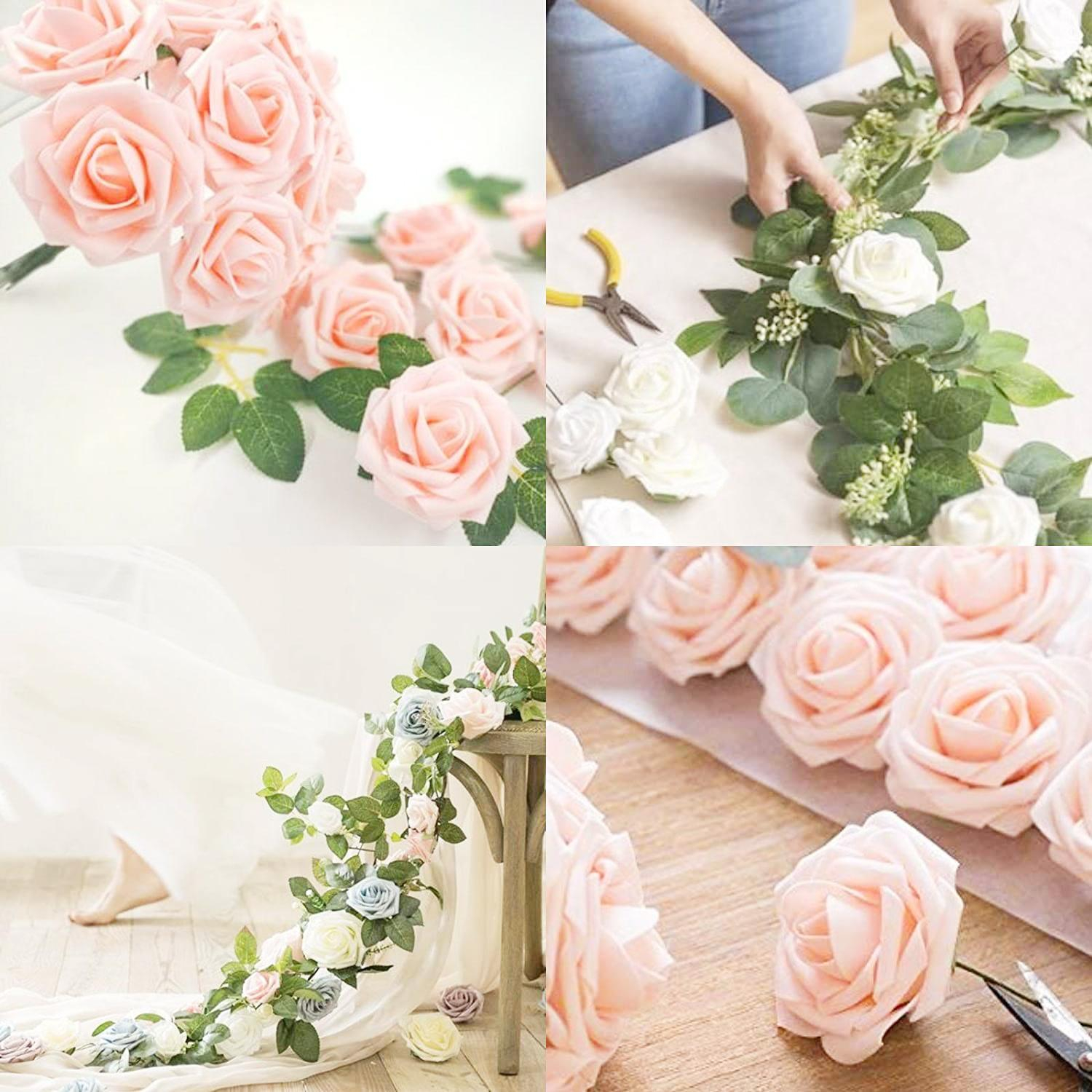 (25er Set) Ø75mm Romantische Blumenwand Schaumstoff Rosen Deko Blumen - Rosa