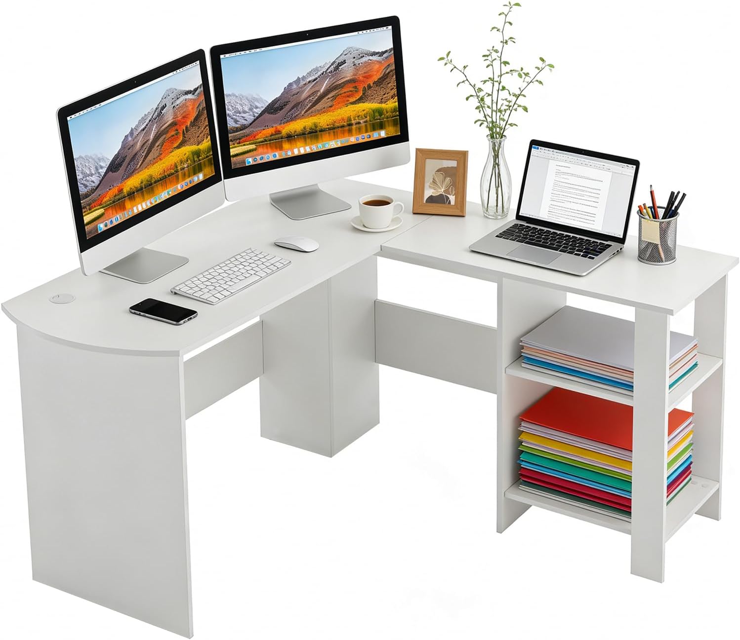 DUMOS Schreibtisch Computertisch Bürotisch mit Kopfhörer Halter und Aufbewahrungstasche Kleiner Schreibtisch Arbeitszimmer Holz PC Tisch Officetisch für Home Office