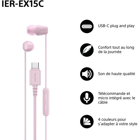 Ecouteurs Sony Intra téléphonie Rose - USB-C