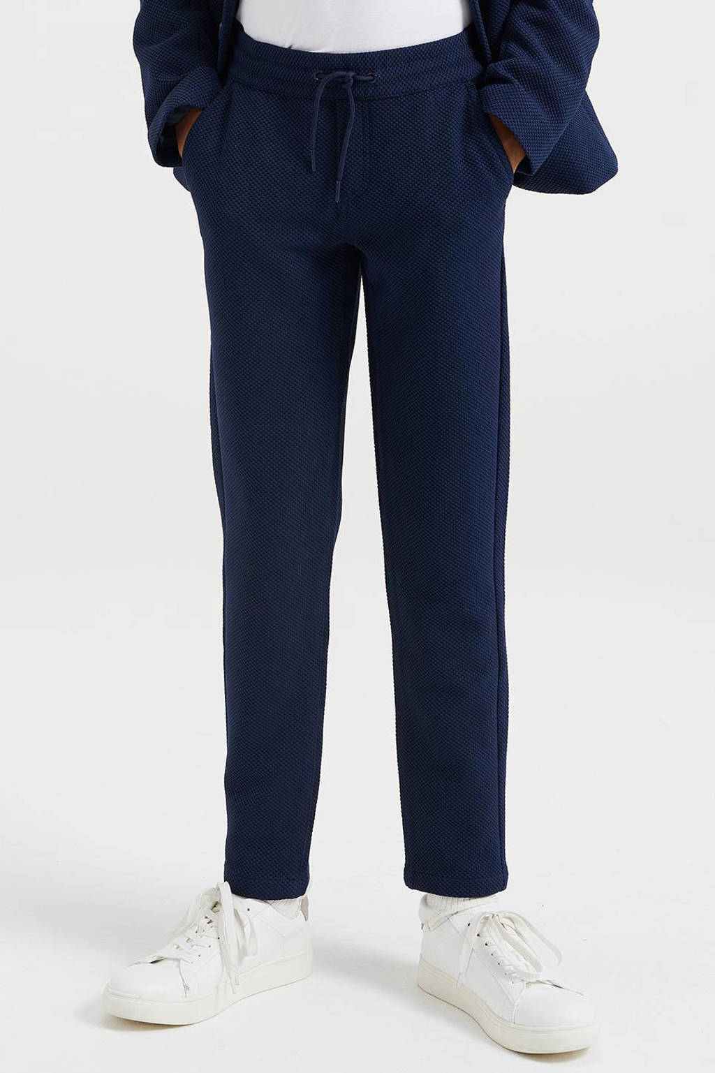 WE Fashion slim fit broek donkerblauw