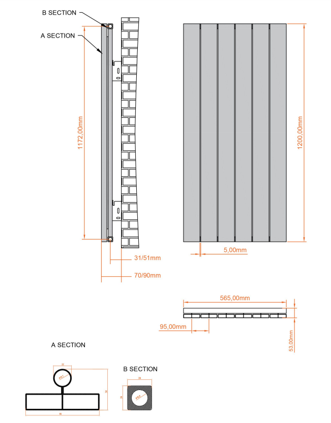 Eastbrook Charlton radiator 55x120cm aluminium 1150W wit mat