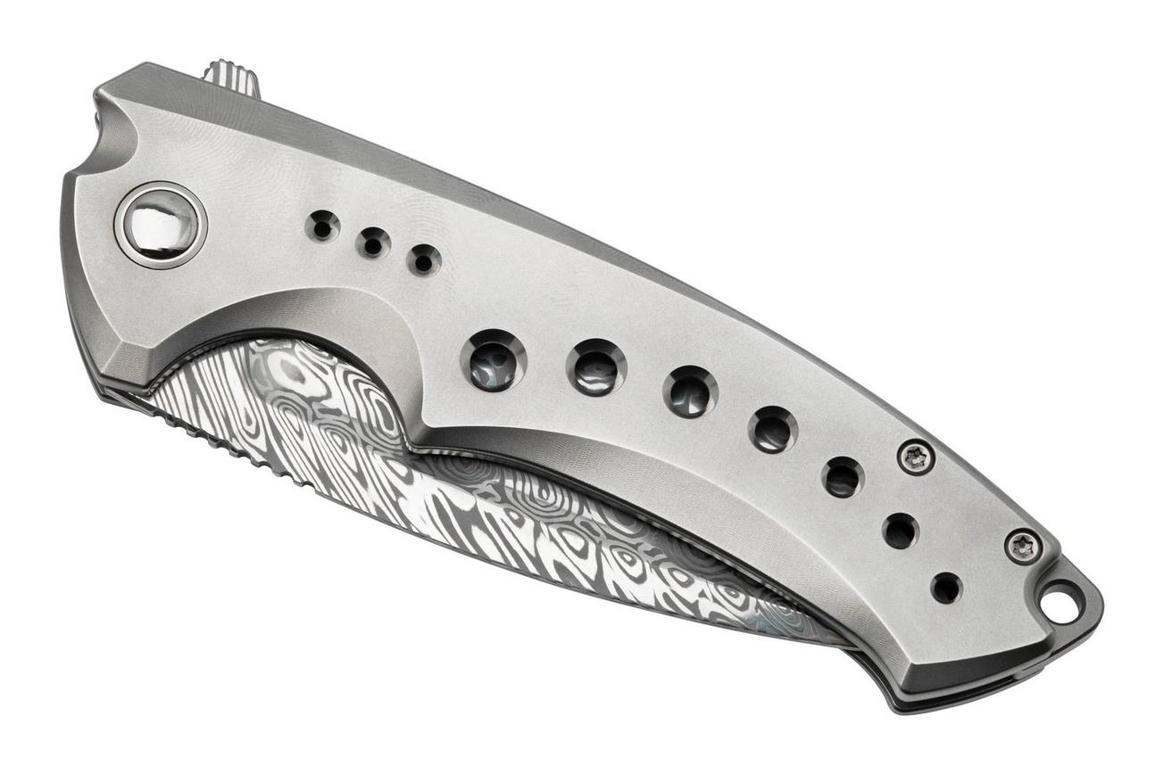 WE Knife Nexusia WE22044-DS1 Bead Blasted Titanium, Heimskringla Damaststeel, zakmes