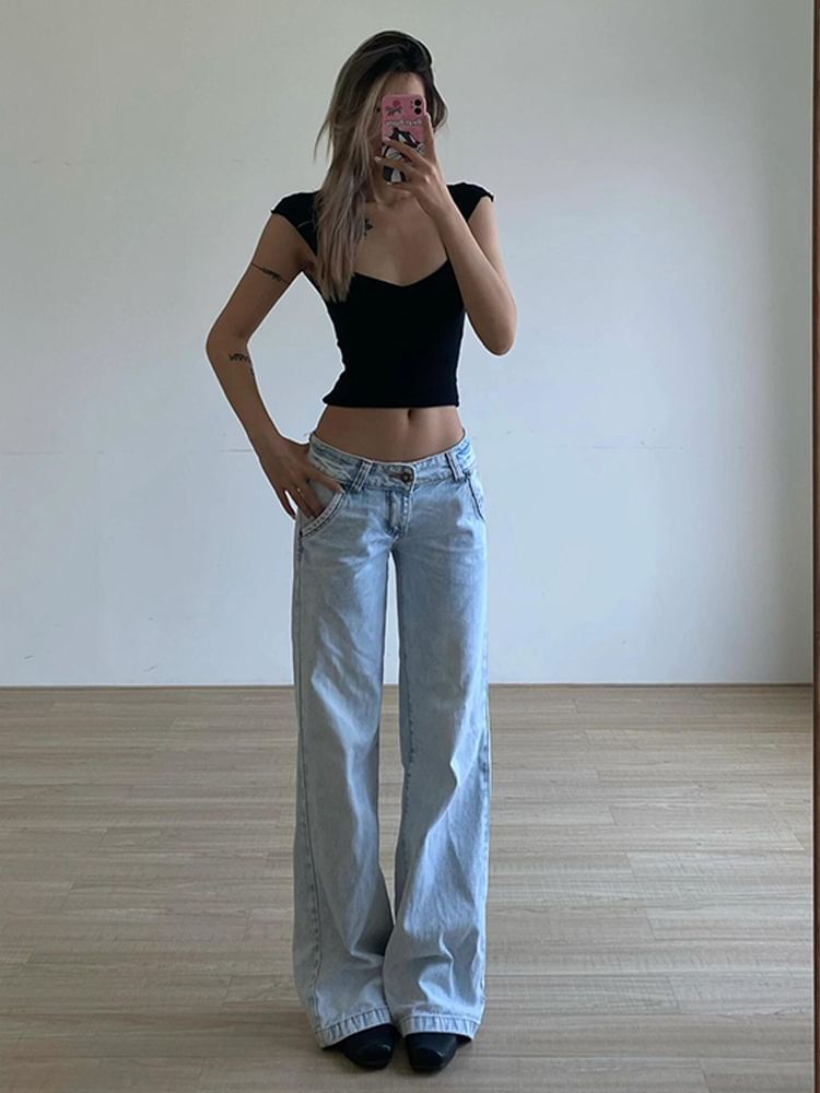 Jerolenea - Low Rise Washed Loose Fit Jeans