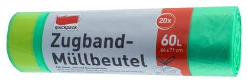 Quickpack Zugbandmüllbeutel grün 60 Ltr.